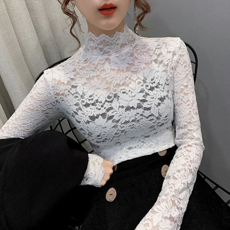 Women Blouse Long Sleeve Temperament Design Korean Style All-match Lace 6 Colors Tops Chic Female Clothing Spring Autumn Trendy