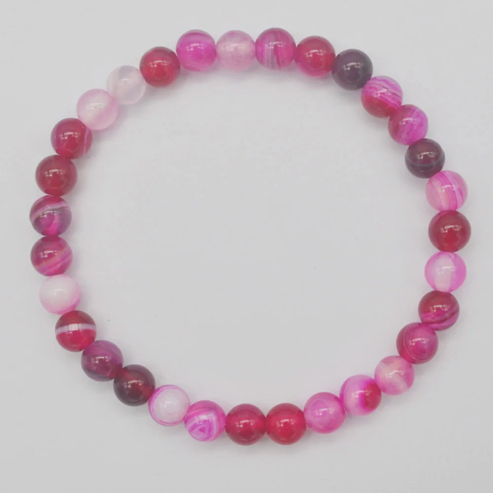 6MM Red Veins Agate Stone Beads Bracelet Bangle Stretch 7.5 Inch Jewelry For Woman Gift Fashion G648