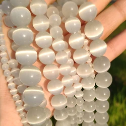 Natural Moon Stone Beads White Cat Eye Round Loose Beads 4/6/8/10/12mm Jewelry Making DIY Bracelet 15