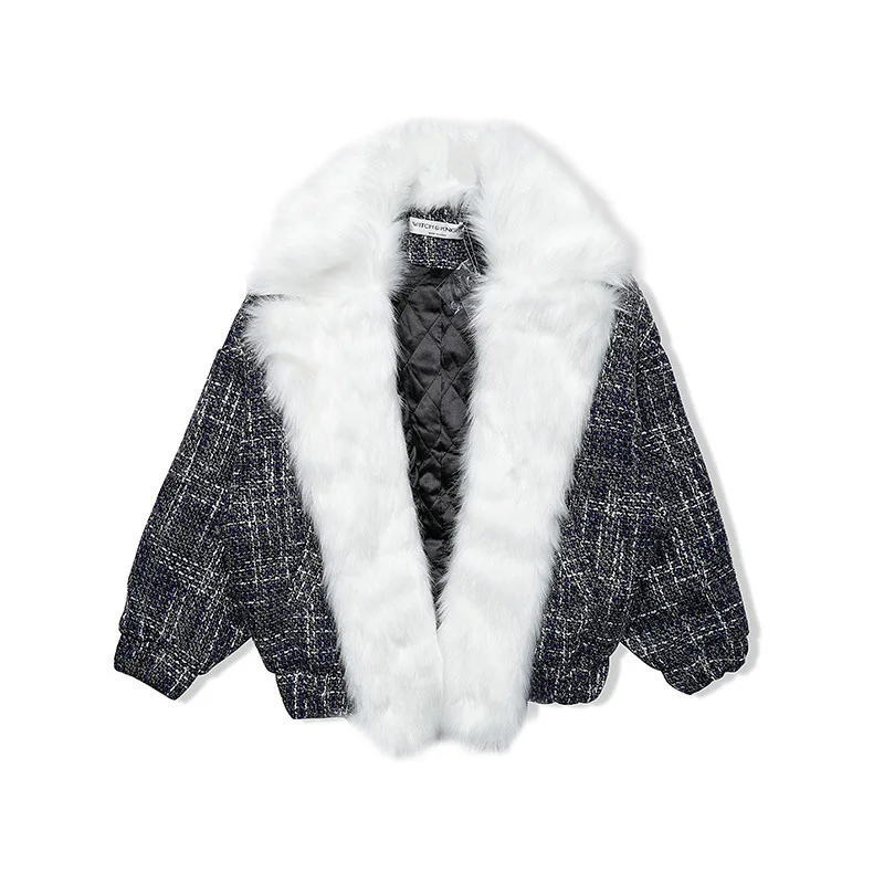 

Winter Coats Women 2020 New European Fashion Plaid Fur Coat Female Oversize Woolen Trench Coats chaquetas mujer LX2402