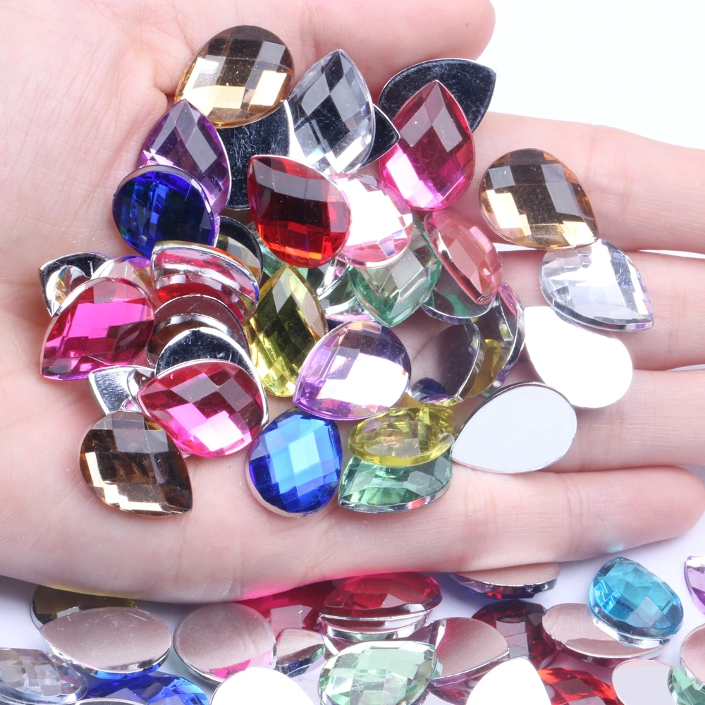 Acrylic Beads 13x18mm 200/500pcs Tear Shape Earth Facets Flat Back Many Colors Glue On Nails Art Rhinestones DIY Decorations