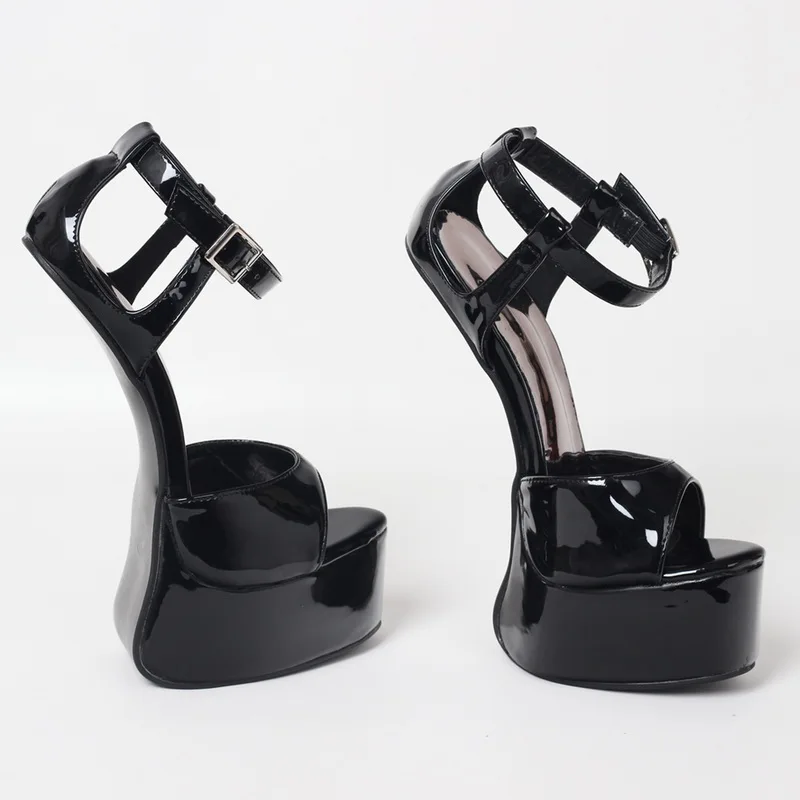 22CM High Wedges Heelless Platforms,Peep Toe,Women Sexy Summer Shoes,Man Cosplay Sandals,Ankle Buckle,Black,Customized Colors