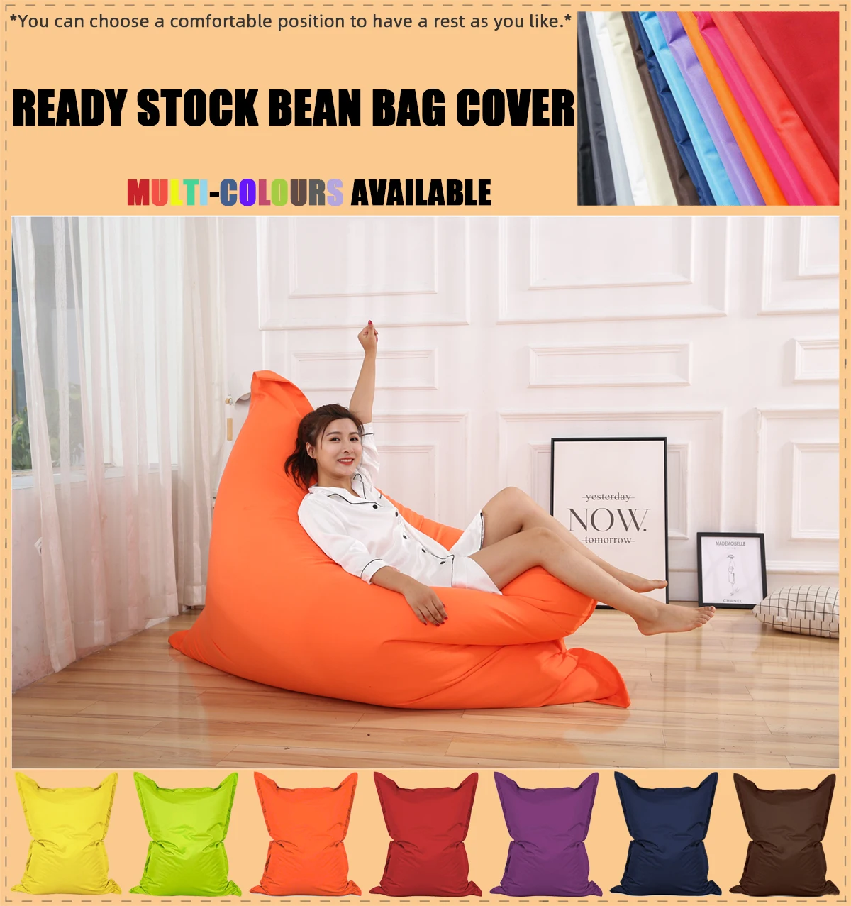 

140*180 cm Bean Bag Chair Cover with Canvas Cover【No Filler】, Living Room Adult Lazy Sofa&Tatami