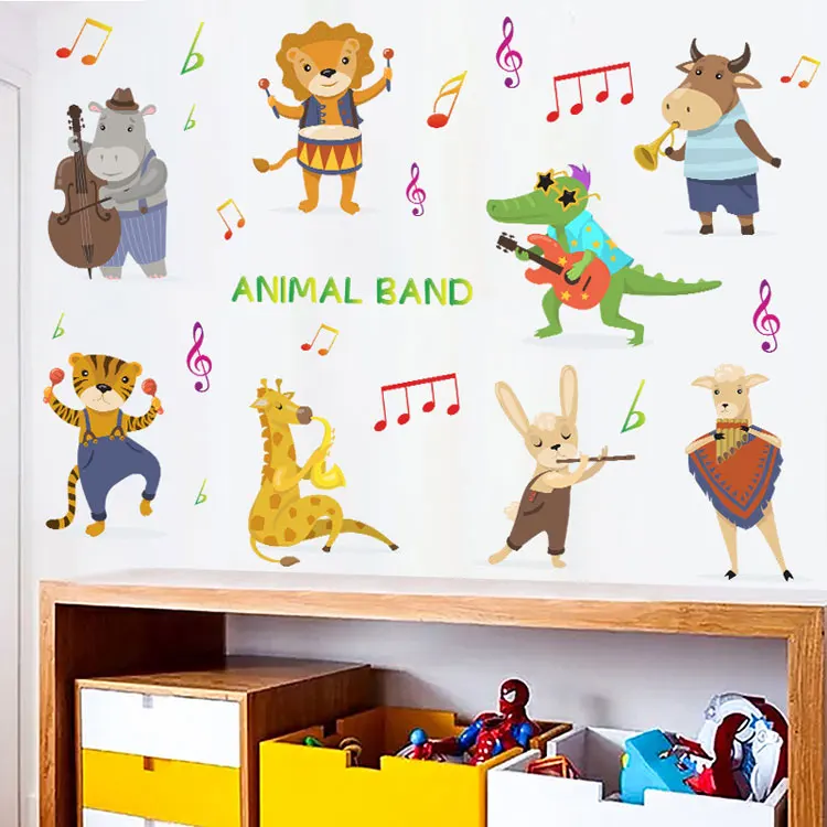 Cartoon-Tier-Konzert-Wandaufkleber, Kinderzimmer-Dekoration, Wandbild, Wohnzimmer, Schlafzimmer, Dekor-Aufkleber, Kinderzimmer, selbstklebend – Detail 5