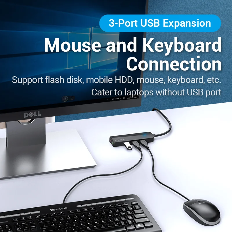 Vention USB 3.0 허브 2 in 1 외장 스테레오 오디오 어댑터 (노트북 PC용) 3.5mm 오디오 잭 헤드폰 마이크 USB 사운드 카드