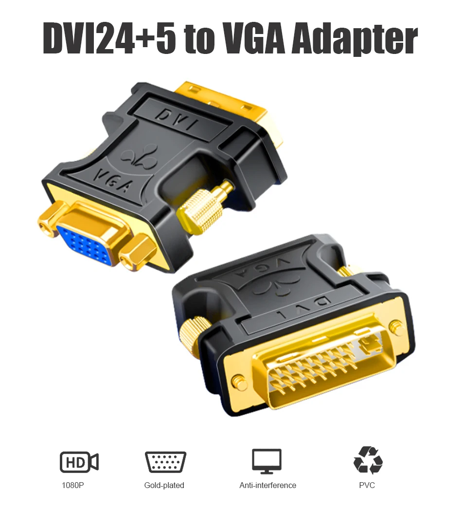 SAMZHE 24+5 DVI-I Stecker auf VGA Buchse Adapter Video-Konverter HDTV LCD-Monitor Adapter DVI auf VGA für HDTV PC Projektor – Detail 1