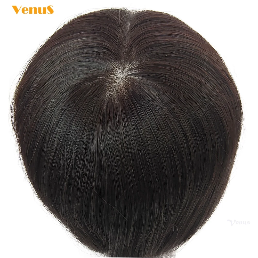 16x18cm capelli umani Big Topper 2cmPU traspirante rete di seta Base Toupee per le donne capelli naturali mezza parrucca 6.4 ''x 7.2'' Hairpieces