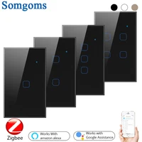 Interruptor de luz táctil para el hogar, dispositivo inalámbrico Zigbee de 1234 entradas, 2 o 3 vías, con WiFi, CA 100V y 220V, con Control remoto, aplicación Tuya, estándar de EE. UU.