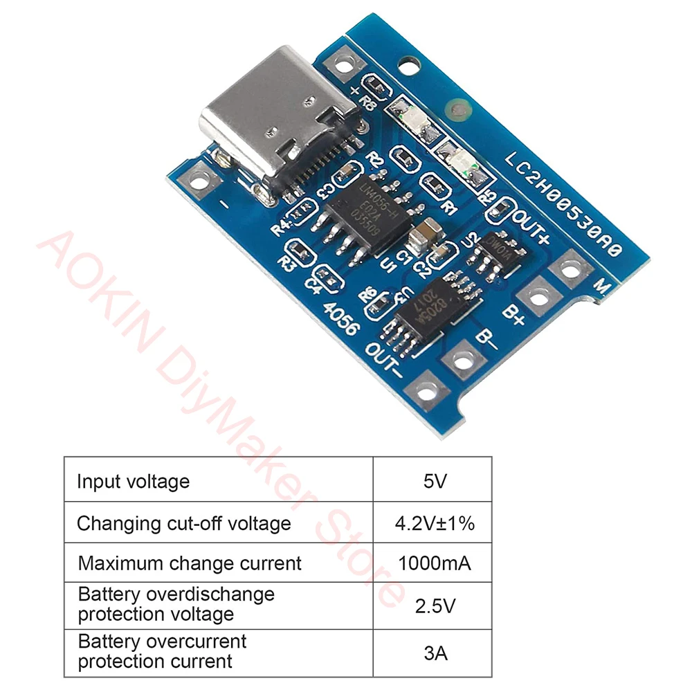 1PCS 5V 1A Micro USB 18650 type-c Lithium Battery Charging Board Charger Module+Protection Dual Functions TP4056 18650