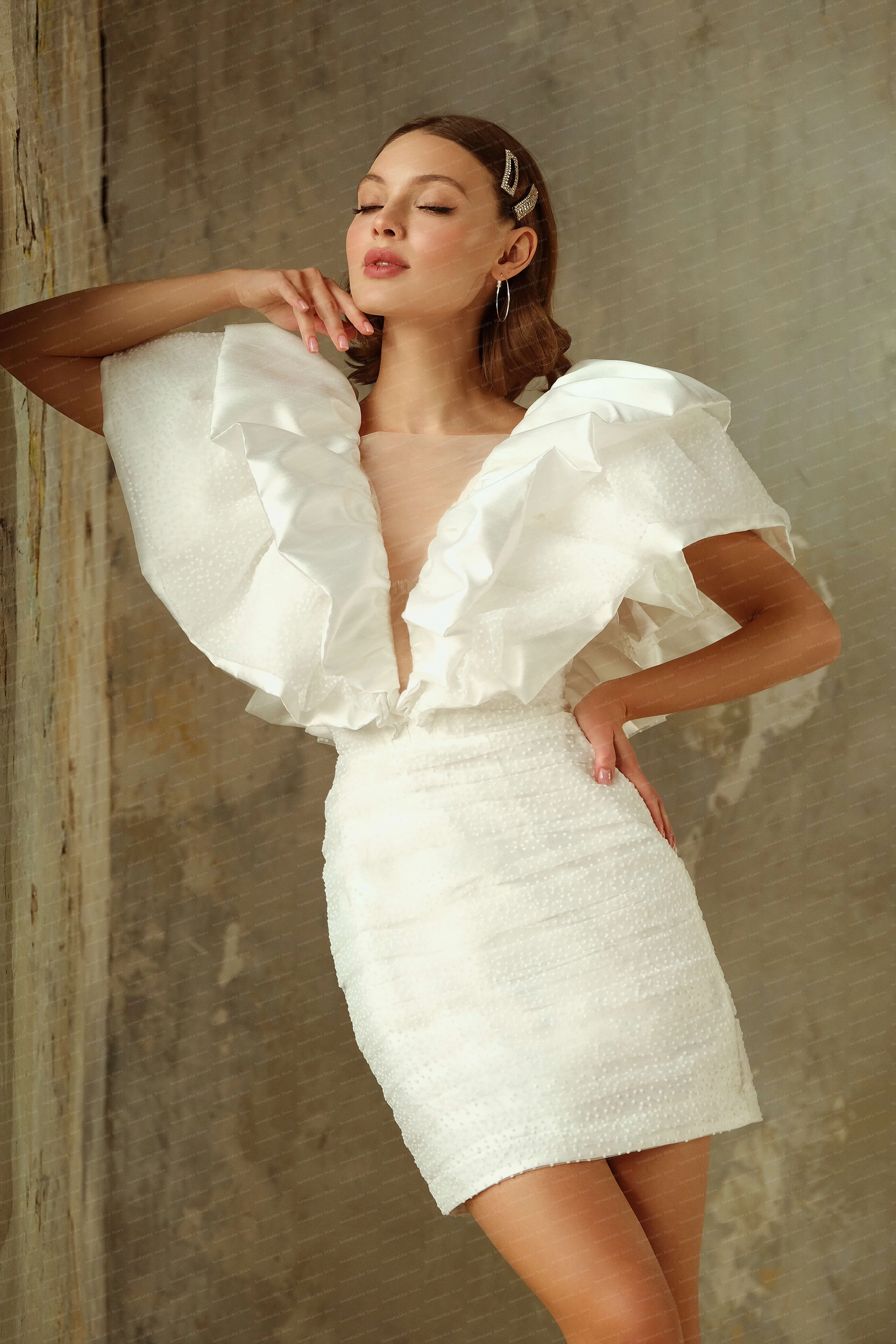 V-neck Prom Dress Ruffles Party Dress Satin Bodycon Dress Custom Made Women's Dress Elegant Dresses For Women Plus Size Mini