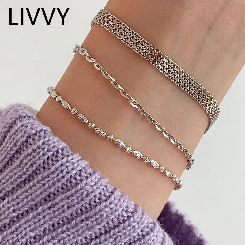

LIVVY Minimalist Silver Color bead Hollow Round Chain Bracelet for Women New Exquisite Simple Birthday Jewelry Gifts Wholesale