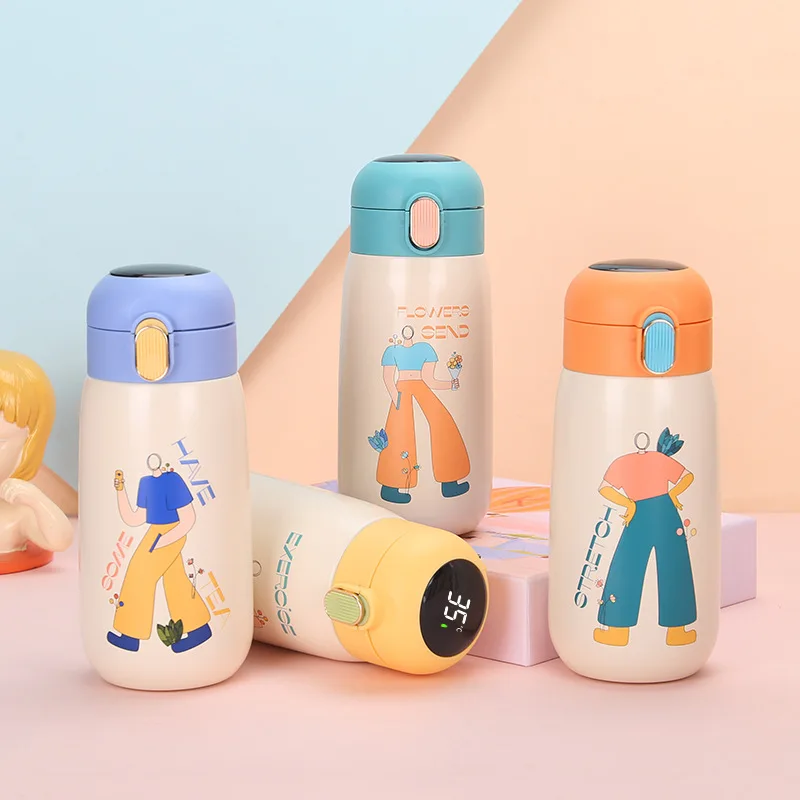 400ml Kids Thermos Mug Temperature LED Display Stainless Steel Vacuum Flasks Children Cute Thermal Water Bottle Thermocup