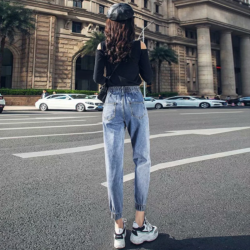 High Waist Jeans Women 2022 New Tight-Fitting Waist Nine-Point Pants Slimming Harem Pants Net Red Leggings Straight Leg S-5XL