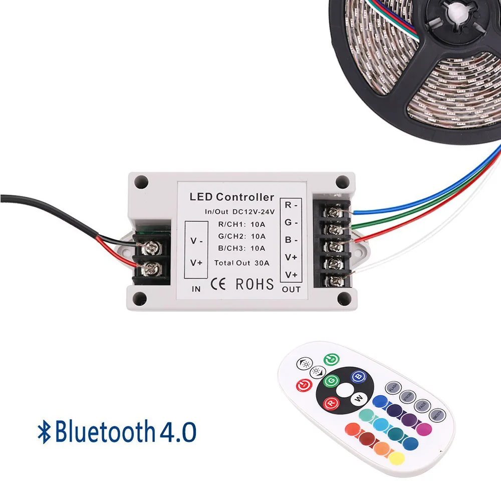 30A/42A LED Controller 360W Bluetooth 24key IR Remote Control Big Power BT Controller for 12 24V RGBW/RGB Led Strip Lights