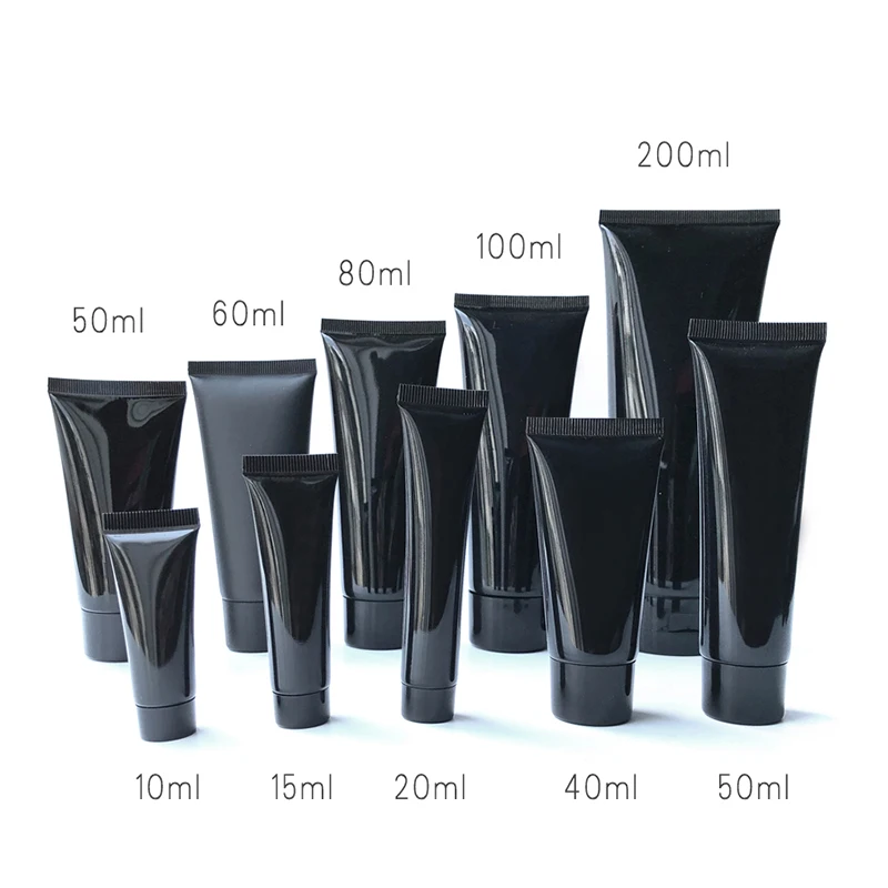 10ml 20ml 50ml 100ml 200g Black Empty Cosmetic Squeeze Bottle Refillable Makeup Lotion Cream Container Plastic Soft Tube 10pcs