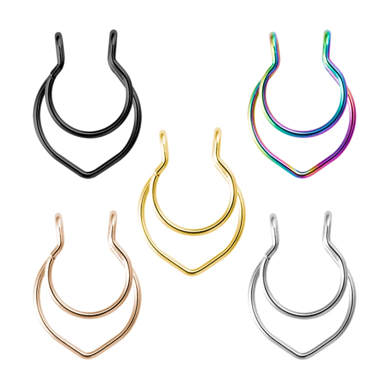 1-6pcs Stainless Steel Nose Ring Fake Septum Piercing Non Piercing Clip on nose Rings Hoop Faux Lip Stud for Women Body Jewelry