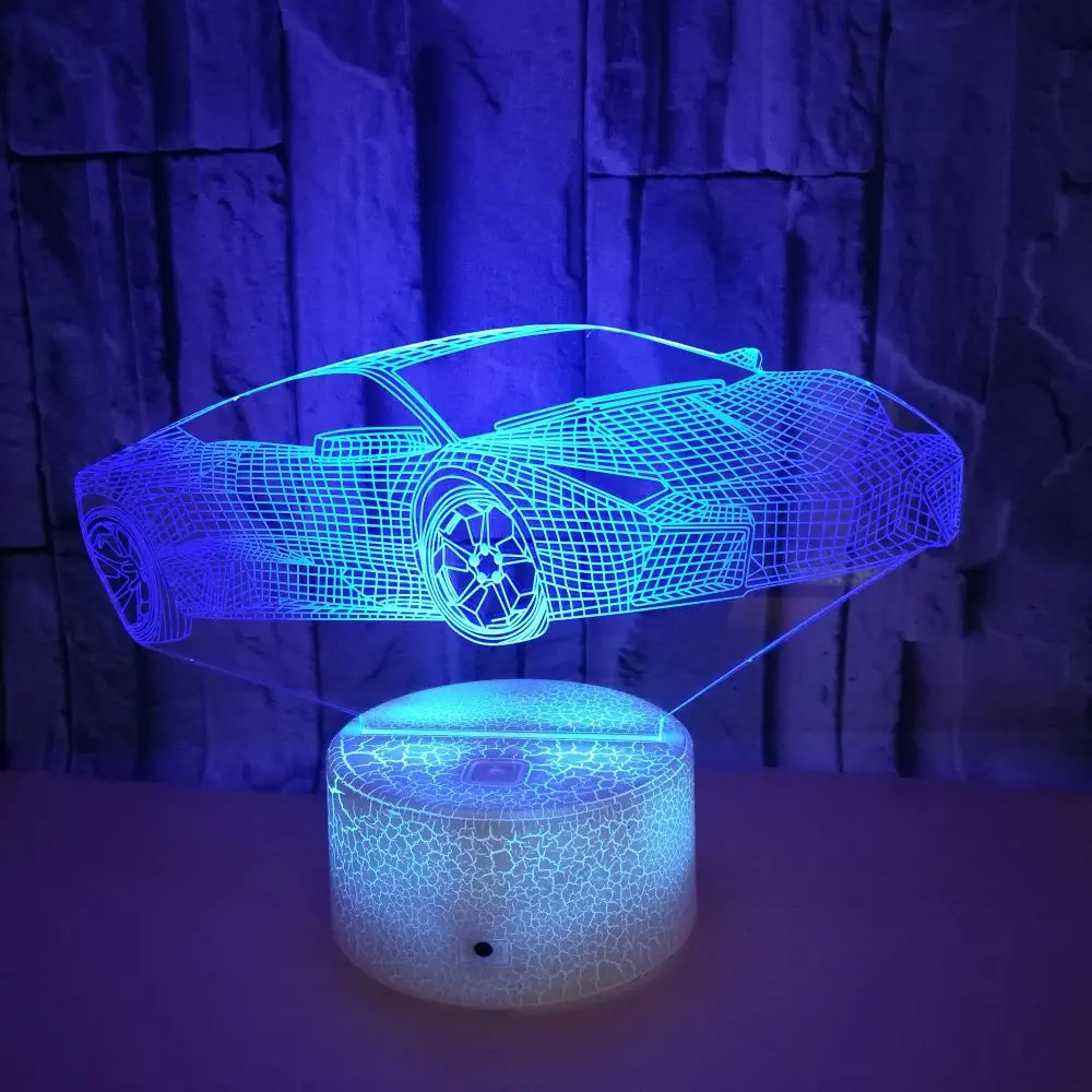 Baby Night Light Acrylic 3d Illusion Lamp Sports Car Nightlight Smart Phone 16 Color Remote Contal Table Lamp for Kids Child Gif