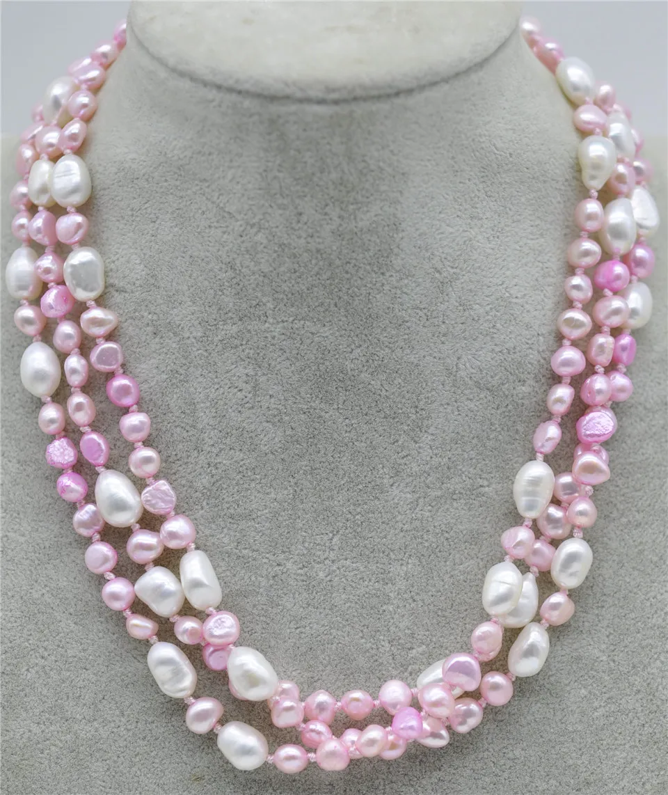 

HABITOO 5-9mm Pink White Baroque Freshwater Pearl Necklace 50" Jewelry Chains Necklace for Woman жемчужное ожерелье