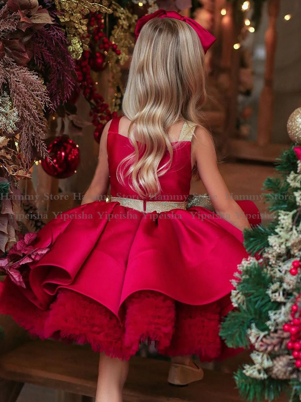 Yipeisha-vestidos de fiesta para niños, para cumpleaños, Navidad, vestido de primera comunión, Puff, Princesa, desfile, vestido de niña de flores, lazo dorado