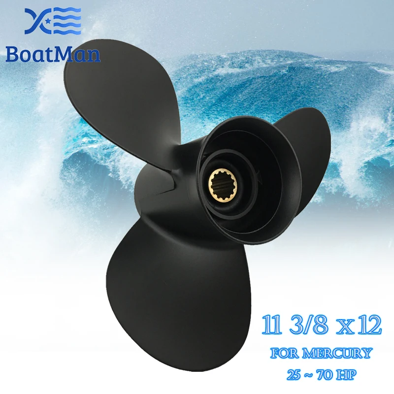 BoatMan® 11 3/8x12 Propeller for Mercury Outboard Motor 40HP 55HP 60HP 70HP 75HP 48-855856A5 13 SplineS  Aluminum Boat Parts