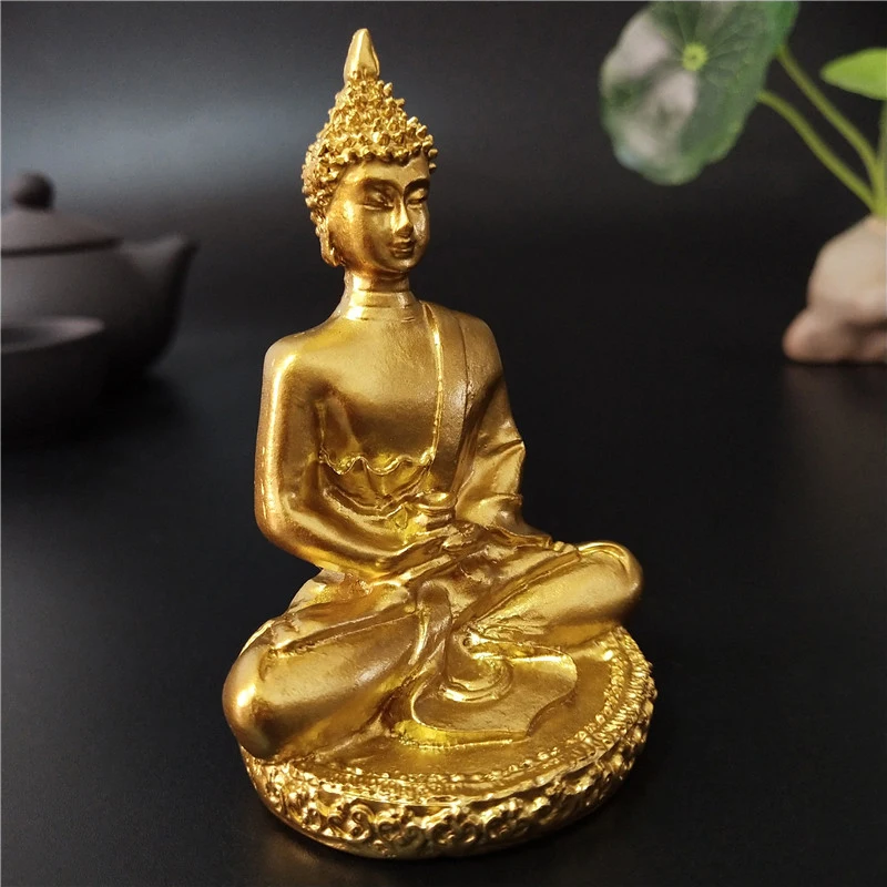 Golden Thailand Buddha Statue Meditation Buddha Sculpture Hindu Fengshui Figurine Ornaments Home Garden Decoration Statues