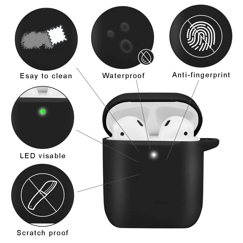 Case For Apple AirPods 1st/2nd Gen Printed Black Soft Silicone Bluetooth Protective Earphone Cover Charger Shockproof Earpod box