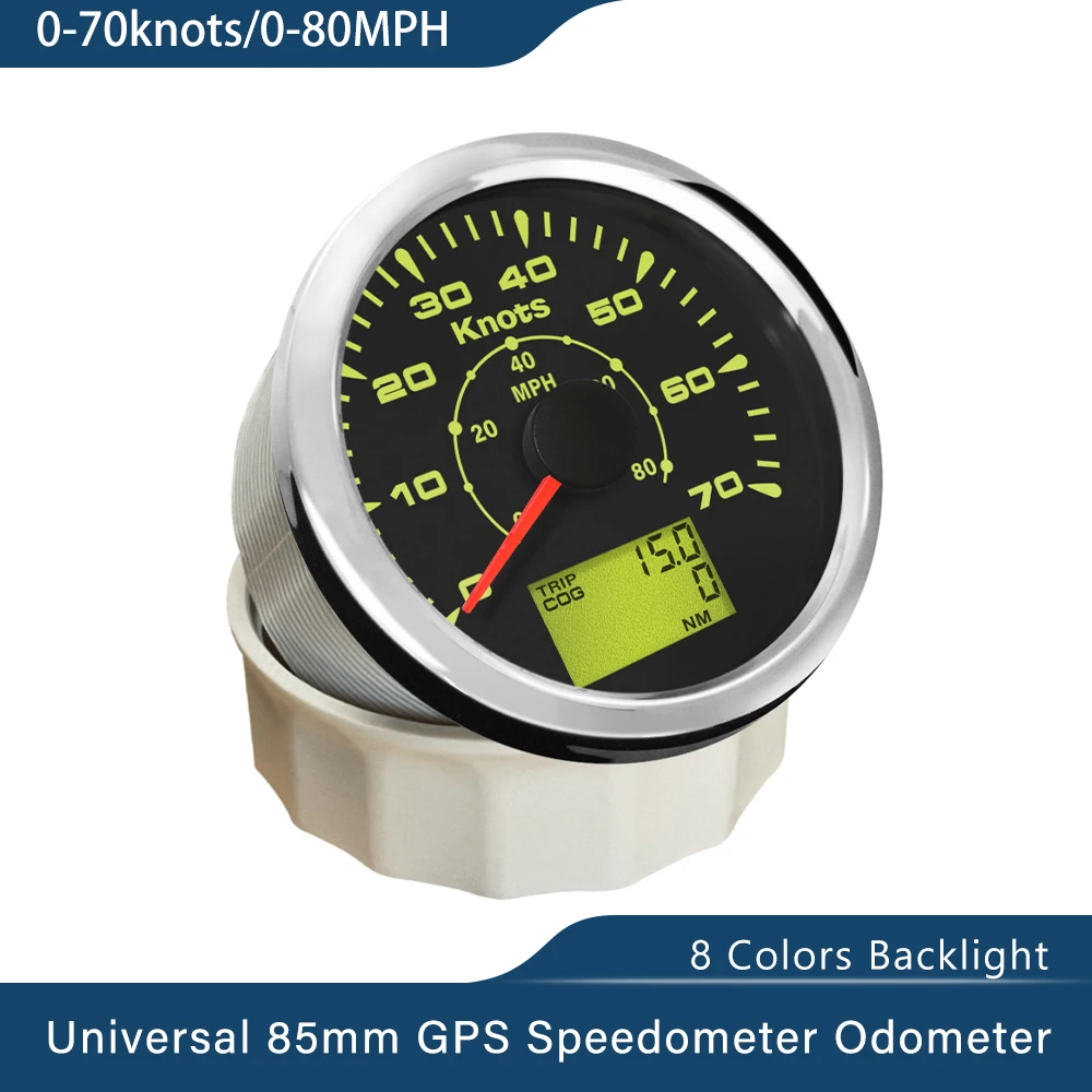 

ELING Boat Vessel 85mm GPS Speedometers 0-35knots 0-70knots Speed Odometers LCD Display Waterproof 8 Colors Backlight adjustable
