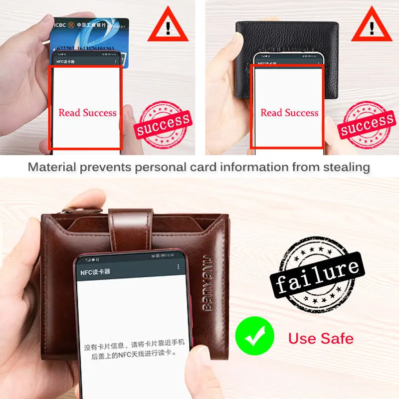 Men\'s Genuine Leather RFID Blocking Trifold Wallet Short Vintage Multi function Credit Card Holder Coin Zipper Pocket Money Bags