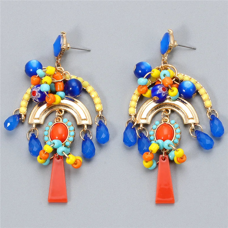 JUJIA Bohemian Beaded Big Tassel Earrings For Women Vintage Statement Drop Dangle Earrings Boho Handmade  Jewelry