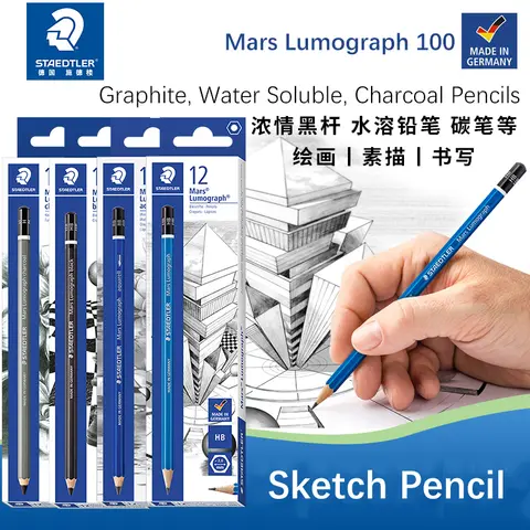 STAEDTLER 100 흑연 스케치 연필 수용성 화성 Lumograph 학생 미술 용품 ​​부드러운 중간 하드 숯 연필