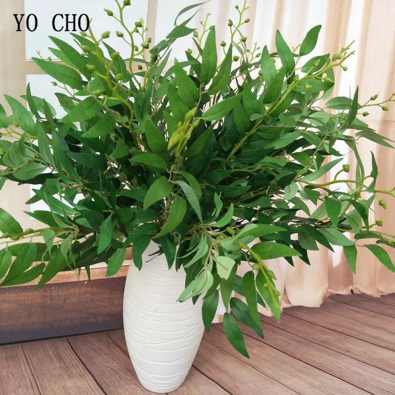 YO CHO DIY Bouquet Decoration Artificial Willow Leaf Green Grass Drop Shipping White Flower Plant Home Vase Decor Fake Flowers