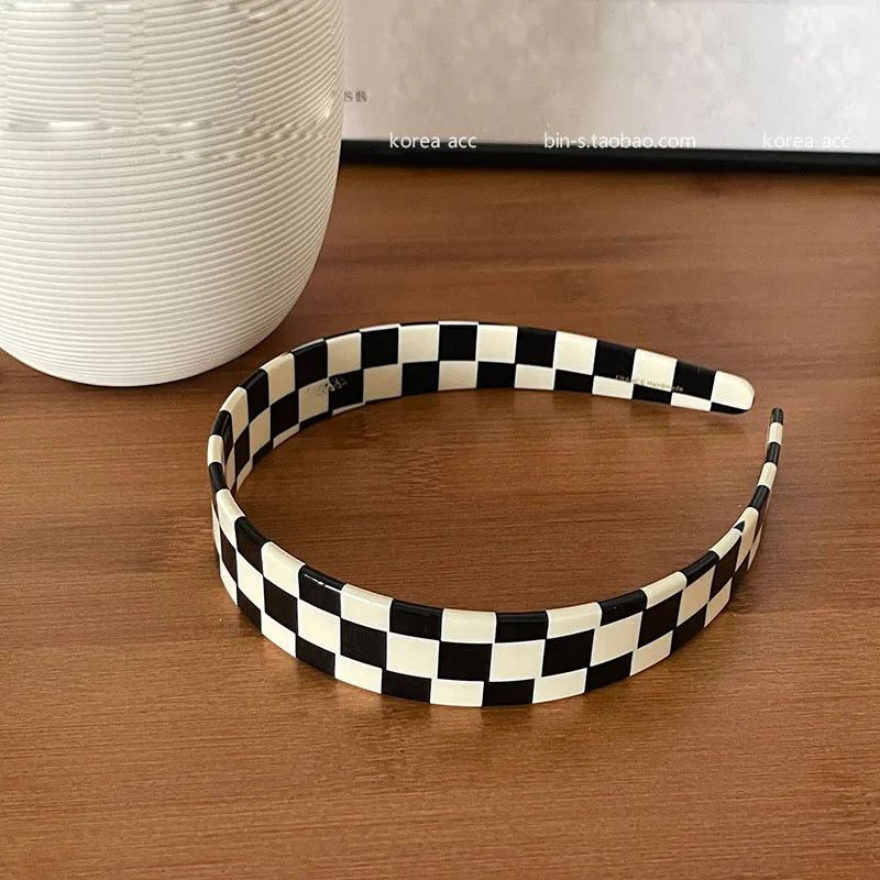 Trendy Black and White Plaid Hair Band Hairpin Non-slip Hair Band Women\'s Hair Accessories Fashion Headdress