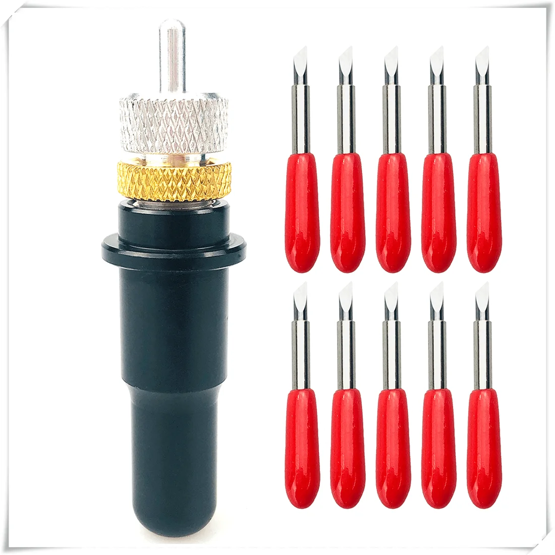 

10pcs 45 Degree Big Head Dia 2mm High Quality Plotter Blades Vinyl Cutter for Roland+ 1pc Dia 12mm Blade Holder Black