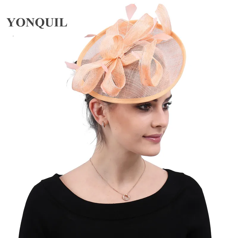 Formal Women Wedding Chuch Hat Bride Mariage Chapeau Ladies Party Occasion Derby Fascinator Sinamay Hat With Headband Accessory image 2