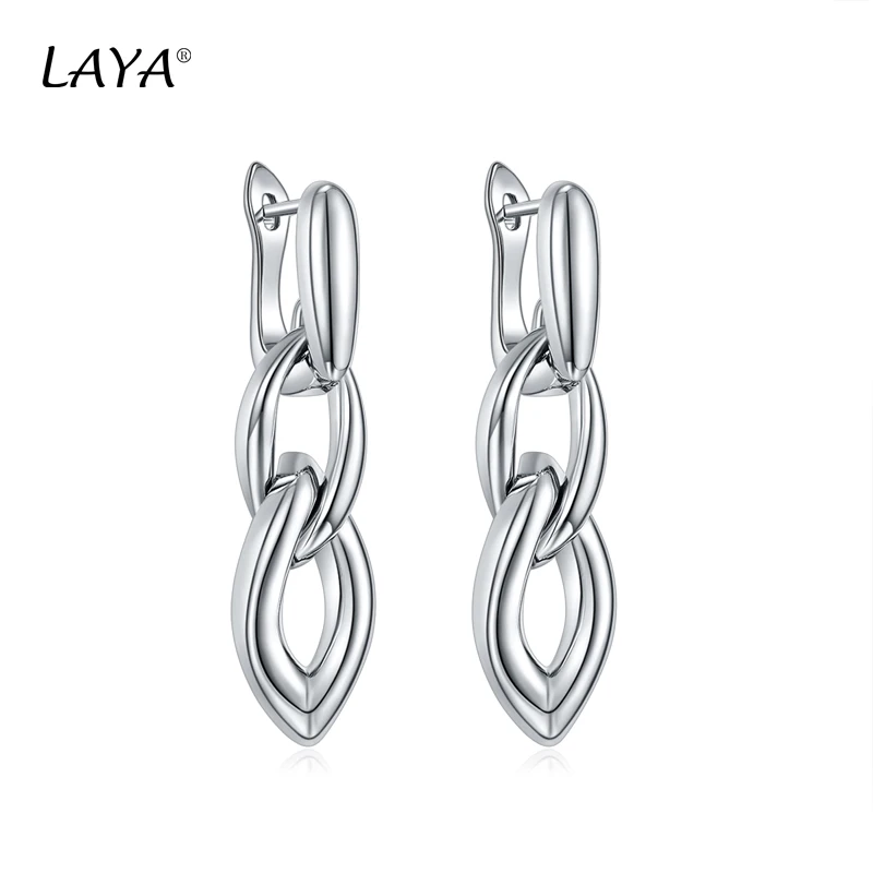 LAYA 925 Sterling Silver Fashion Personality Big Chain Vintage Trendy Drop Chunky Earrings For Women Party Classic Jewelry Gift