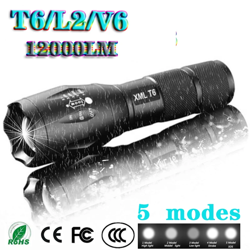 Z45 Led Flashlight Ultra Bright Waterproof Torch T6/L2/V6 zoomable 5 Modes tactiacl flashlight for hunting use 18650 battery