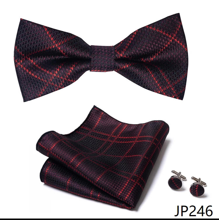 Great Quality Silver Office Butterfly Hanky Cufflink Set Bowtie For Men Geometric Hombre Formal Clothing