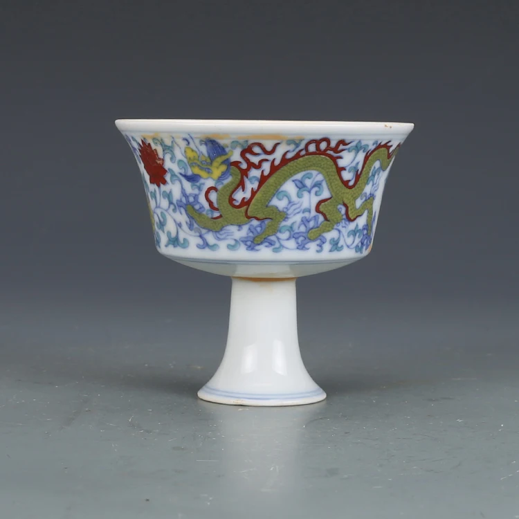 Daming Chenghua colorful goblet with dragon and phoenix pattern antique porcelain antique antique bag