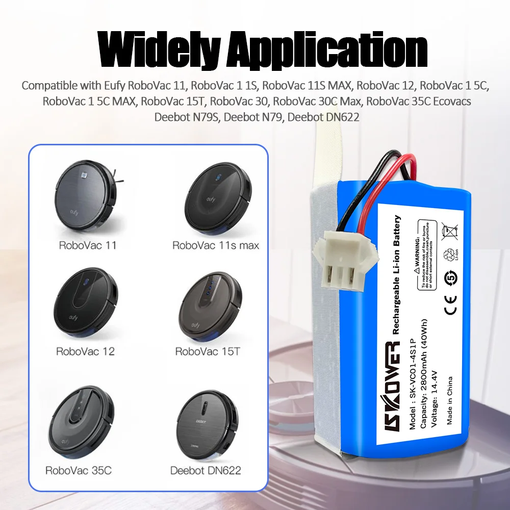SKOWER 2800mAh Robot Battery for Eufy RoboVac 12 11S 15C 30C G10 Hybrid G30 Ecovacs Deebot N79 DN622 Tesvor X500 Vacuum Cleaner