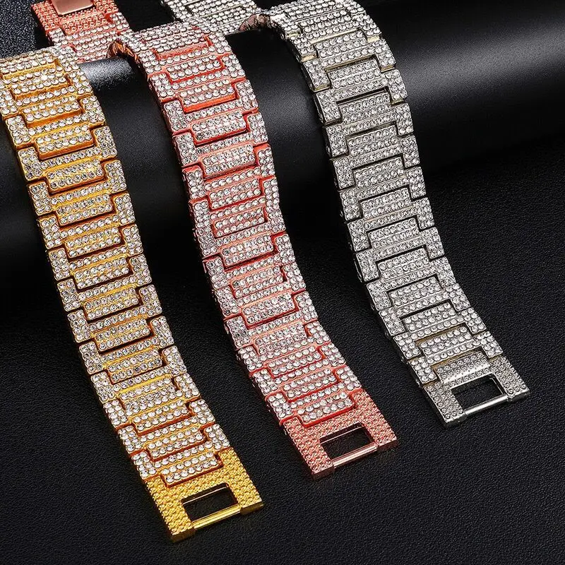 Wholesale Jewelry -- (21cm*21mm) Hip Hop Gold Color 21 mm Full Crystals Big Watch Bracelets For Men Fashion Jewelry