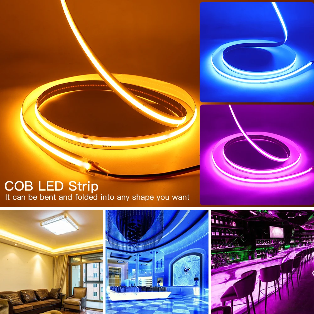 Dimmbarer COB-Streifen DC 5 V USB 320 LEDs/m Weiß/Warmweiß/Rot/Blau/Grün Hochdichtes flexibles LED-Band RA90 FOB LED-Licht