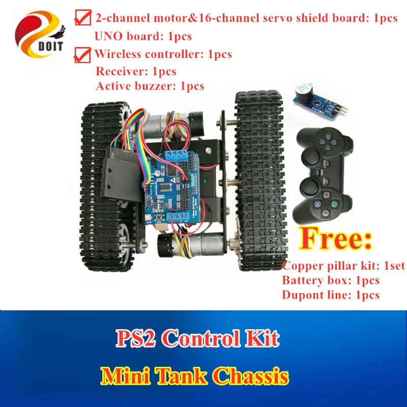 

DOIT Wireless Control Smart RC Robot Kit by PS2 joystick Tank Car Chassis for Arduino Motor Shield DIY game playstation MINIT100