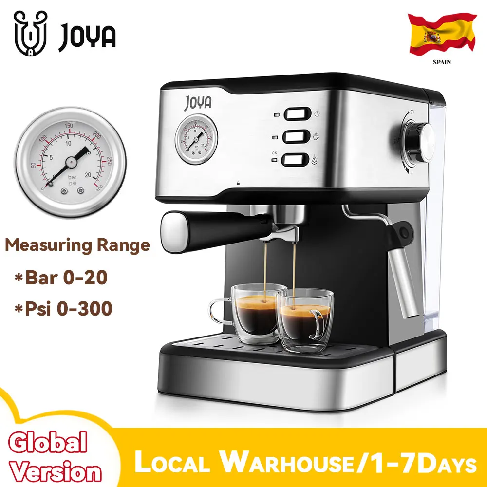 JOYA 20 Bar Coffee Machine Semi-automatic Expresso Latte Macchiato Cafetera with Foaming Milk Frother Pressure Meter Display