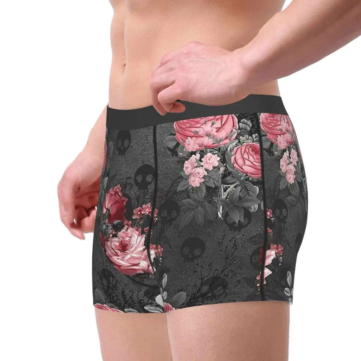 Goth 1980s Subculture Rock Romance Gothic Roses And Skulls Pattern Underpants Homme Panties Man Underwear Comfortable