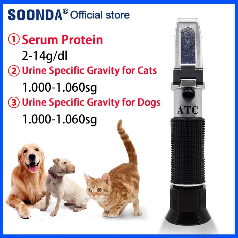 Refractometer Pet Urine Specific Gravity Meter Veterinary Serum Plasma Protein Hemoglobin Tester Cats and Dogs Urine Hydrometer