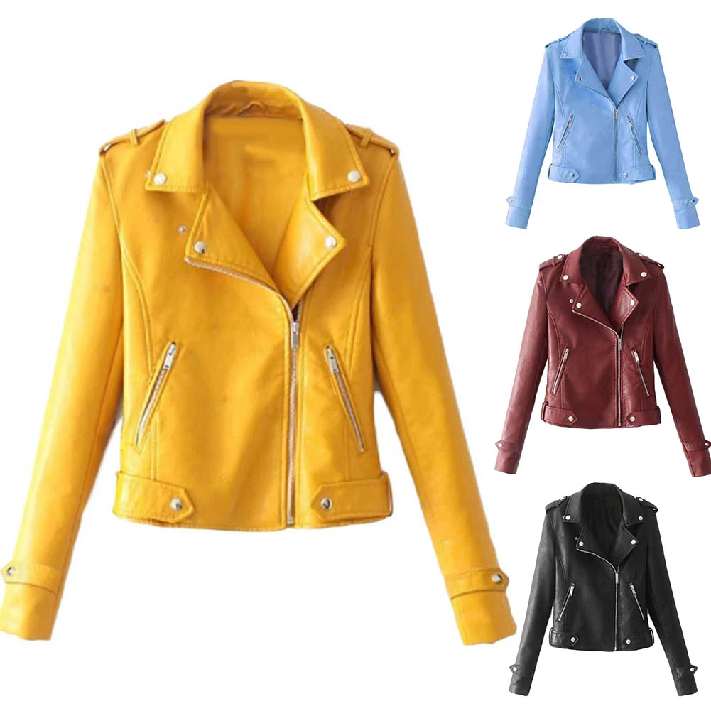 Chaqueta de piel sintética para mujer, abrigo ajustado con cremallera, color negro, para otoño, 2021
