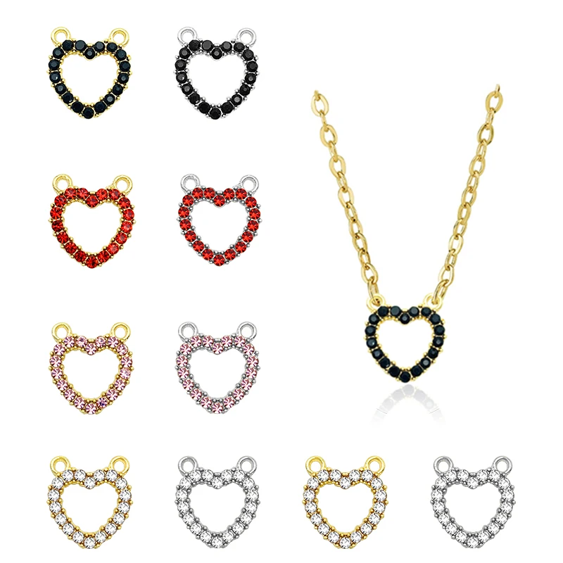 

5Pcs Multicolor Heart Charms Rhinestone Alloy Sweet Hollow Love Heart Shape Pendant For DIY Necklace Jewelry Making Accessories