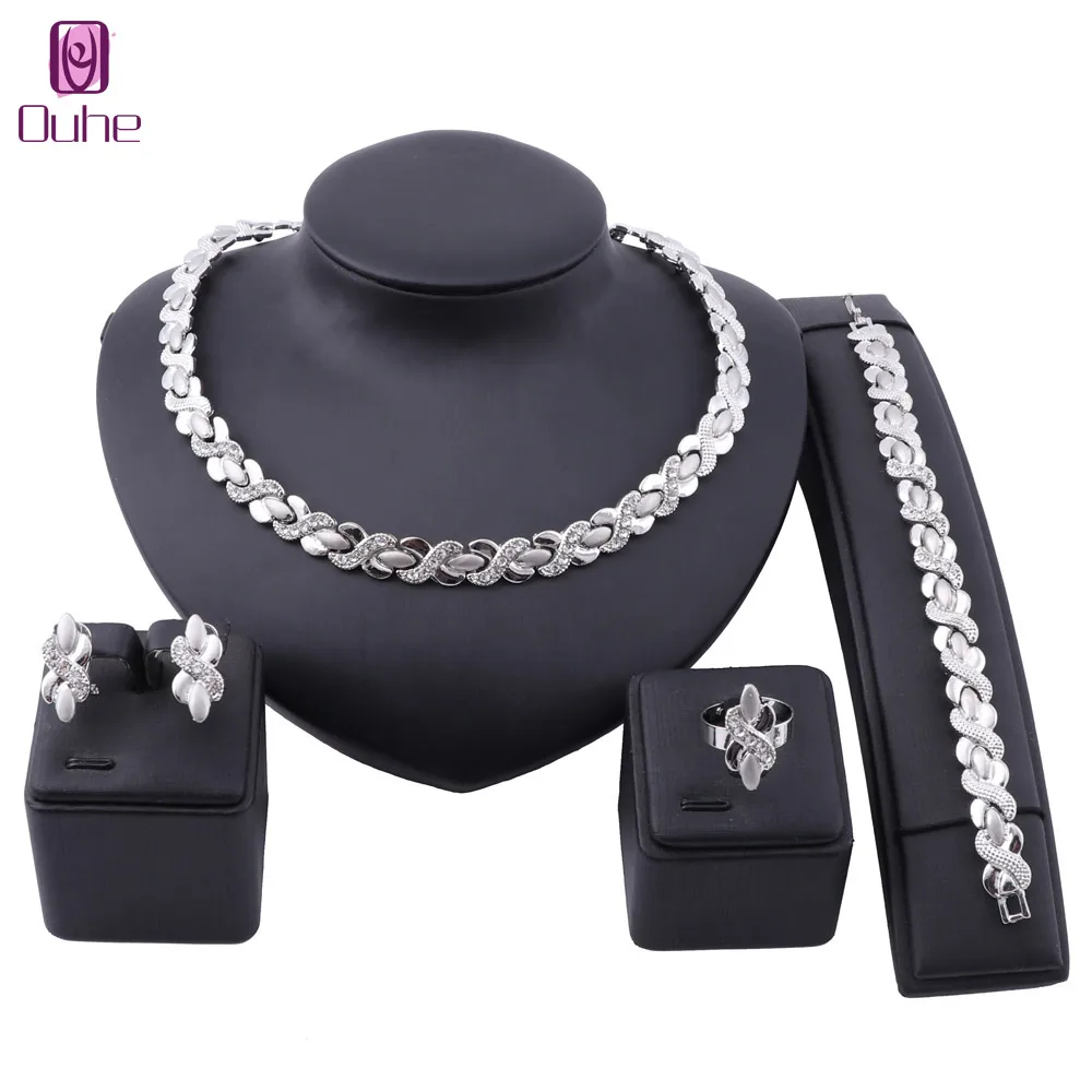 Statement Jewelry Set Brand Dubai Gold Silver Color Necklace Jewelry Sets Wholesale Nigerian Wedding Woman Accessories set