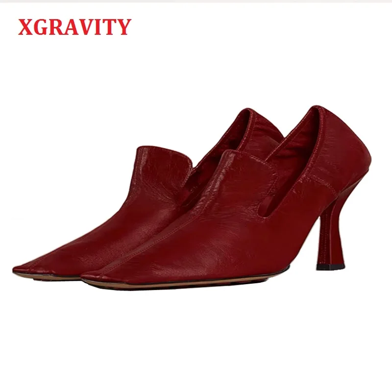 

XGRAVITY New Spring European Vintage High Heel Pumps Sexy High Heel Shoes Elegant Sexy Ladies Shoes Woman Square Toe Shoes A254