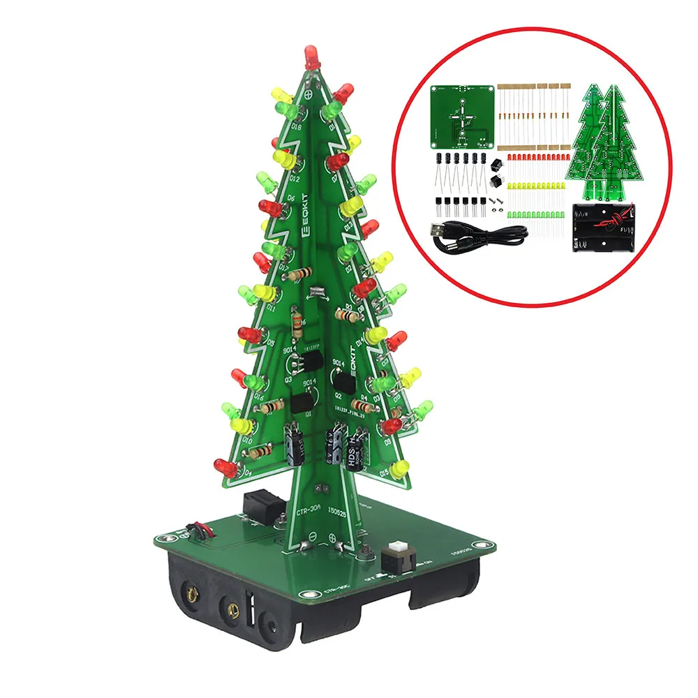 Kit 3D Assemble Christmas Tree ICStation DIY Soldering Practice, 3D Christmas Tree Electronic Assemble Kit, Circuit Solder STEM